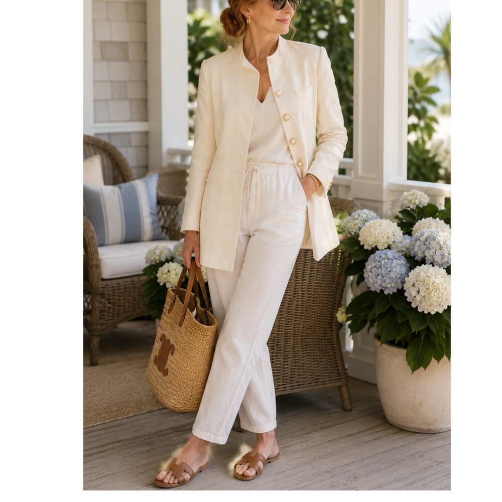 Vintage Charter Club Ivory Pearl Button Longline Blazer Petite size 10/M - Picture 11 of 11